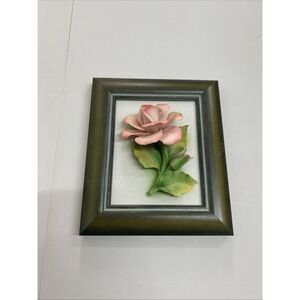 Vintage Faber Capodimonte Porcelain 3D June Rose Framed 7"x6" Italy COA Included